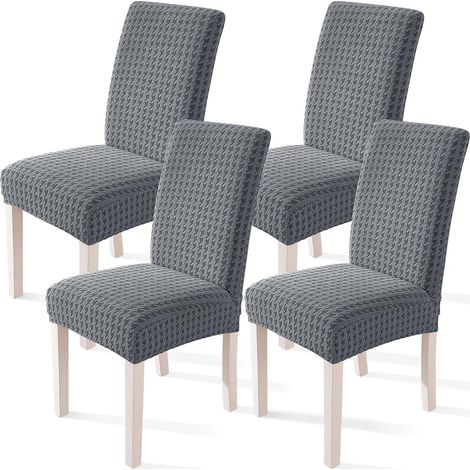 Housse de Chaise 4 Pièces, Extensible Housse Chaise Salle à Manger, Universel , Gris Clair (1/5)