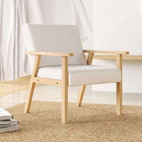 Sillón con reposabrazos 64 x 70 x 72 cm en lino crema blanco HAVRYA (1/5)