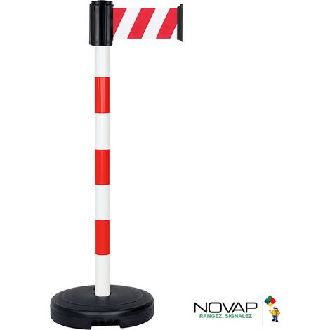 Poteau PVC Rouge/Blanc à sangle Rouge/Blanc hachuré 3m x 100mm sur socle 9kg à lester - 2800235