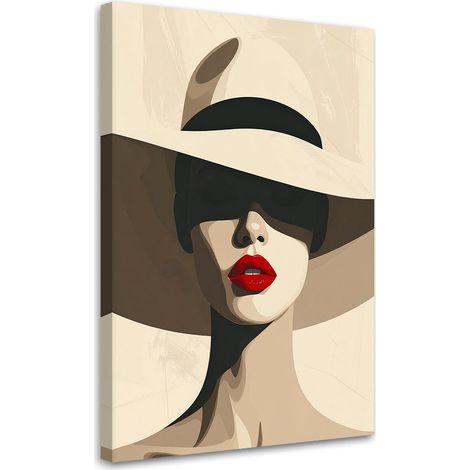 Stampe su Tela, Una donna con un cappello nero e le labbra rosse - 40x60 (1/2)