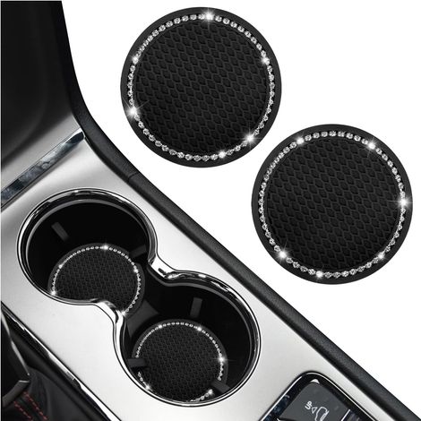 2 portabicchieri per auto con pietre di rinolito scintillanti - Accessori antiscivolo universali per camion e SUV (Nero/2 pezzi) (1/5)