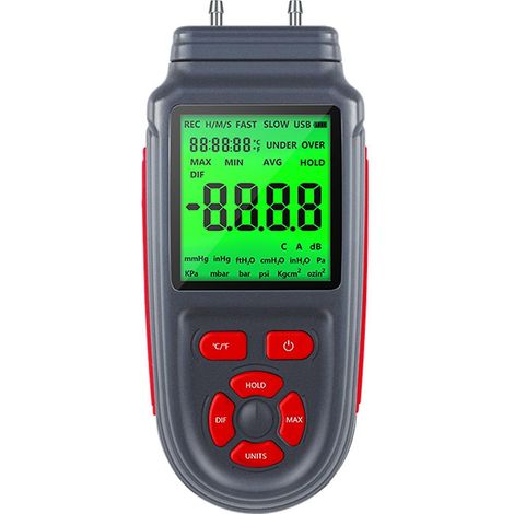 Digitales Doppelanschluss-Manometer, Differenzdruckprüfer für Luft/Gase mit LCD-Hintergrundbeleuchtung D