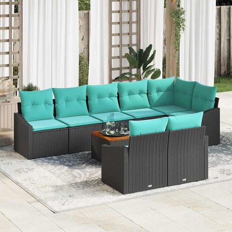 Canapé de jardin modulable 9 pièces en polyrotin noir avec coussins et table - PANGIVO (1/5)