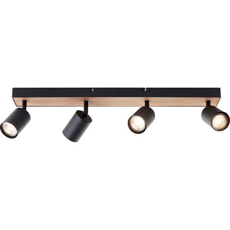 Plafonnier brillant Jello Wood spot bar, pivotant, 15x60x8 cm, 4 x GU10, 345lm, 3000K, métal/bois (1/5)