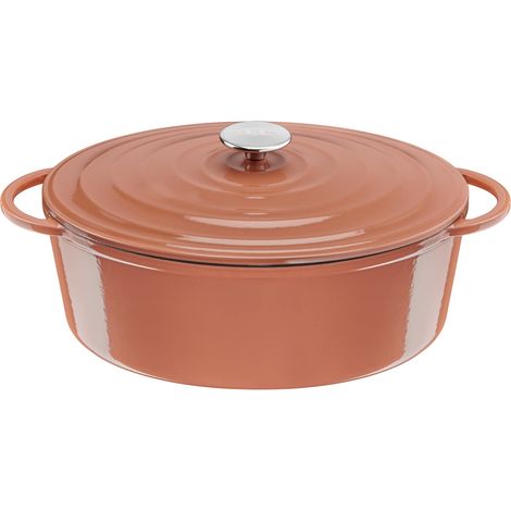 Tefal LOV E2600604 - Casseruola in ghisa smaltata, ovale, 34 cm, 7,2 l, per tutti i tipi di piano cottura, pentola in ghisa, lavabile in lavastoviglie, terracotta, colore: terracotta (1/5)