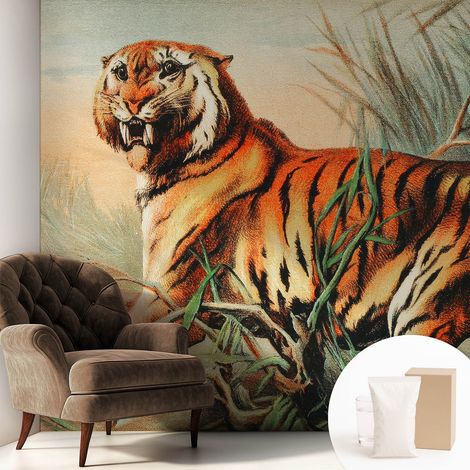 Newroom Tapete Dekorative Vliestapete mit Kleber Modern für Wohnzimmer Schlafzimmer Tiger in der Natur 250x250 cm (1/5)