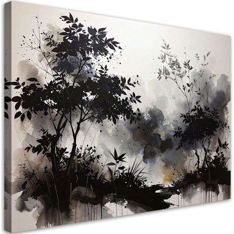 Wandbild Abstrakte Baumblätterlandschaft in Schwarz-Weiß 30x20 (1/5)
