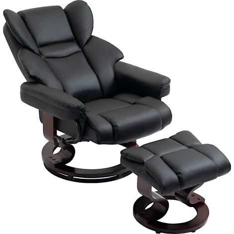 Fauteuil inclinable pivotant avec repose-pieds, similicuir noir, structure métal, capacité 160 kg, 80x79x100 cm (1/5)