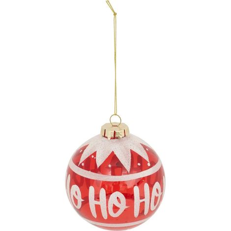 Boule de Noël en Verre "Ho Ho Ho" 9cm Rouge & Blanc