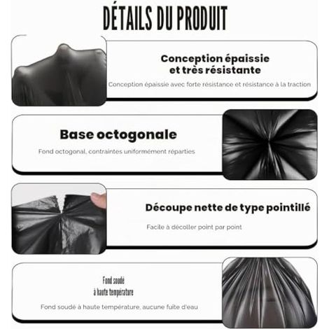 Lot de 100 sacs de toilette noirs, 15 l, biodégradables, extra épais, imperméables, pour la randonnée, le camping, les voyages et les toilettes mobiles (1/3)