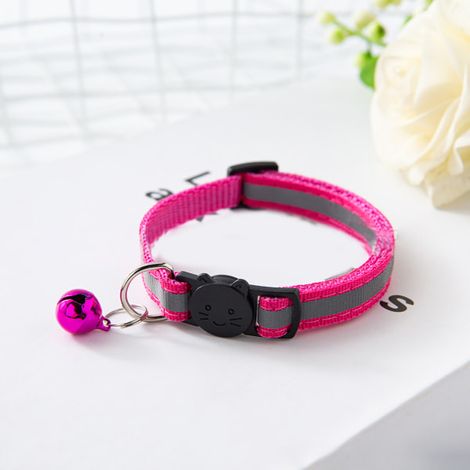 Collier pour chat avec cloche, réglable, sécurité, réfléchissant, pour chiots et chatons, couleur rouge rose, fermoir de sécurité (1/5)