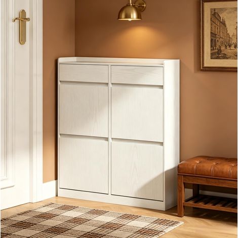 Schuhschrank 98/19,2/95,3 cm Weiß mit 4 Klappen und 2 Schubladen (1/5)