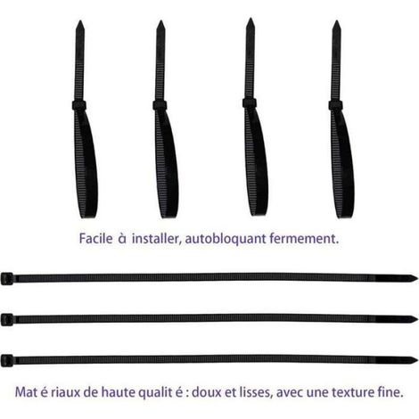 Colliers de serrage réutilisables - - 250x7,6 mm - Lot de 100 pcs - Nylon - Noir - Résistance à la traction 22 kg (1/4)