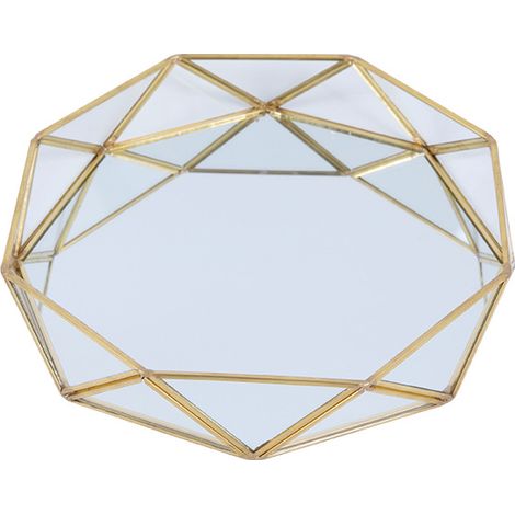 Petit plateau doré avec miroir décoratif pour cosmétiques, maquillage, bijoux, coiffeuse, plateau décoratif (17.5 cm) (1/5)