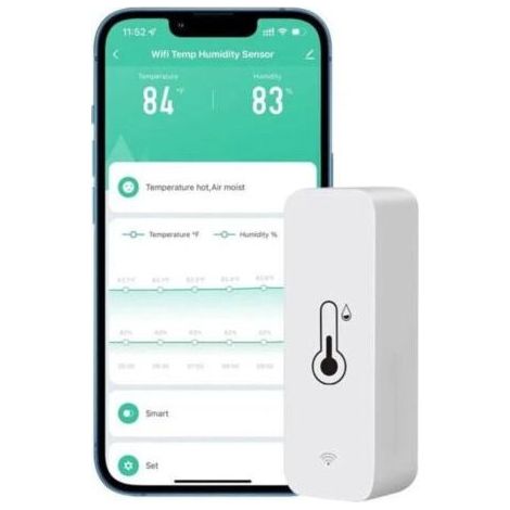 Lot de 1 hygromètres WiFi pour la maison, intérieur et extérieur - Capteur de température et d'humidité sans fil avec alerte d'application à distance, fonctionne avec l'application Tuya (1/5)