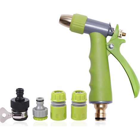 Pistola de agua para lavar coches, mango antideslizante, limpiadora manual con accesorios de conexión, apta para uso en jardín (verde) (1/5)