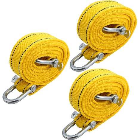 Lot de 3 Sangles de Remorquage 4 m x 4,5 cm - 11000 kg - Jaune - avec Sacs de Rangement - pour Voiture, SUV, 4x4, Récupération (1/5)