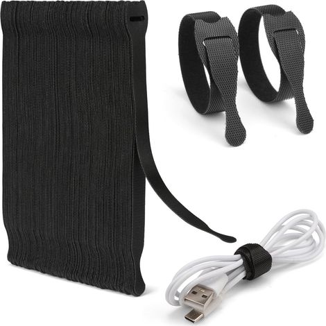 Lot de 100 attaches de câble en nylon, réutilisables et réglables, adaptées à la gestion des câbles dans les bureaux, les maisons, les jardins, etc., 200 mm x 12 mm, noires. (1/5)