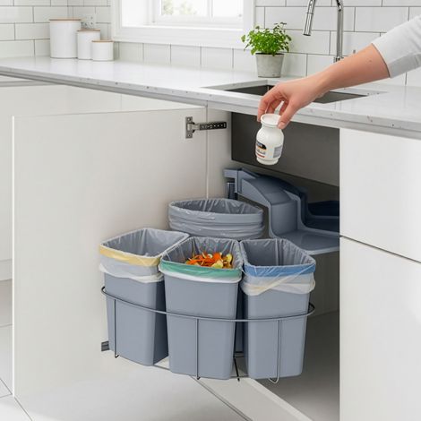Einbau-Mülleimer Kollby schwenkbar Grau 3x6 L+1x12 L [en.casa]