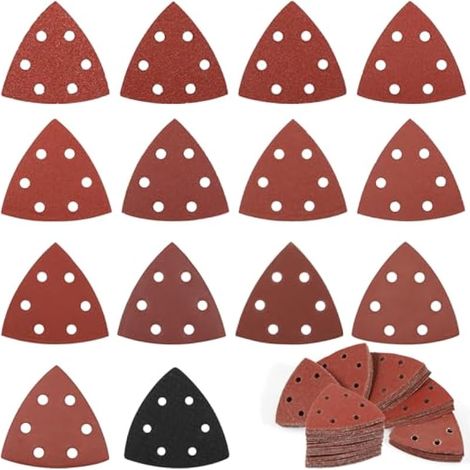 195 Pièces Papier Abrasif pour Ponceuse, 6 Trous Triangles de Ponçage, 93x93x93mm Papier Ponceuse Triangulaire(Grain 40/60/80/100/120/150/180/240/320/400/600/800/1000)