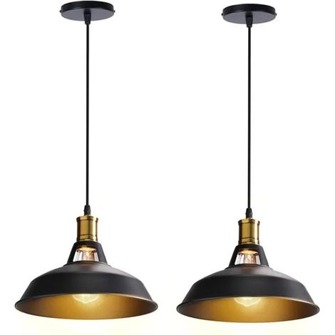 U-DO 2Pcs Lustre Industriel en Fer Noir Suspension Luminaire Ajustable design Vintage pour Salon Cuisine (1/4)