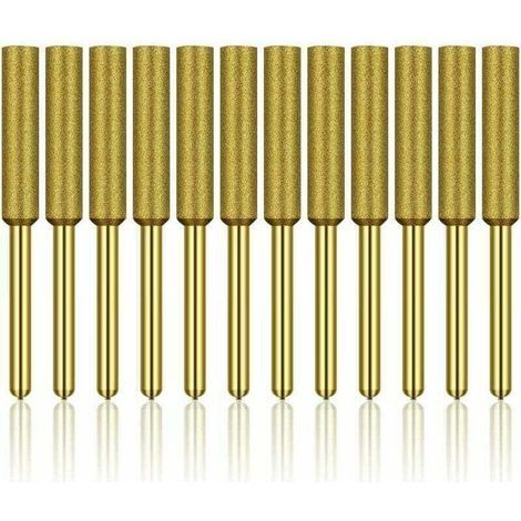 pair Lot de 12 affûteuses de tronçonneuse diamantées, meules à revêtement en titane haute dureté, meules, embouts de pierre pour affûteuse de tronçonneuse, 3/16 pouces 4,8 mm H122 Derrui