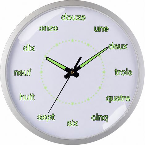 Horloge murale ronde 30 cm phosphorescente silencieuse cadre argenté motif étoile 003 réf 0221 31 × 31 × 4,6 cm 660 g – Livraison gratuite