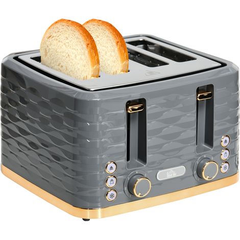 Four-Slice Rippled Toaster - Grey