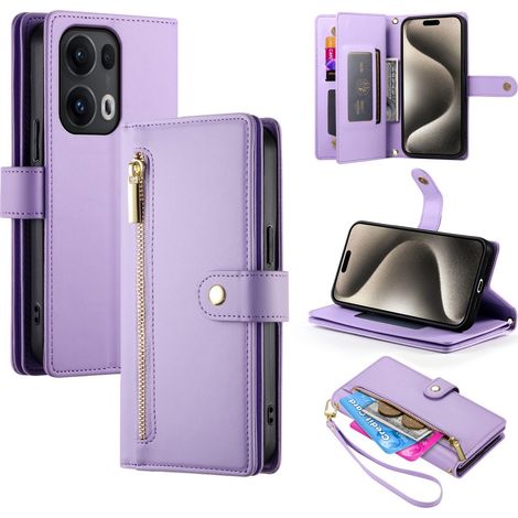 Funda tipo cartera con cremallera para Oppo Reno 13 Pro 5G, color morado. (1/5)