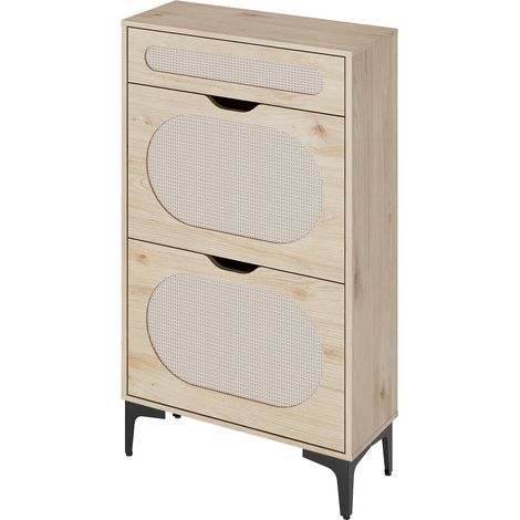 Armoire à chaussures Étroite Rotin 2 Tiroirs Rabattables Pieds Métal (1/5)