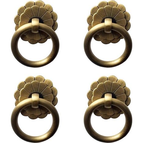 Tirador de anillo de latón antiguo - Herrajes para muebles vintage - 4 piezas - Bronce antiguo (1/5)