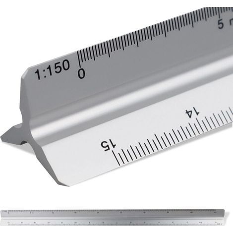 Dreieckslineal für Architekten mit 30-cm-Skala, Maßstab: 1:20-1:25-1:50-1:75-1:10, Material: Aluminium, Maßstab Meter (Dreißig) (1/4)