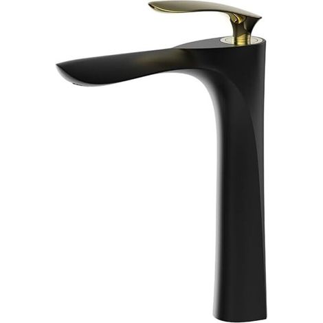 Robinet de salle de bain, robinet de lavabo, mitigeur d'évier, robinet d'eau chaude et froide, noir or court