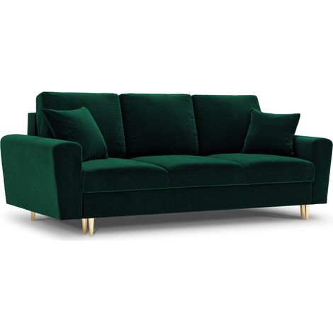 Canapé convertible + box 3 places en velours vert bouteille (1/4)