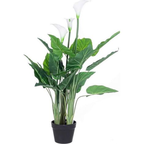 Pianta artificiale "Calla" con fiori bianchi 27 foglie da 100 cm -68 cm (1/2)