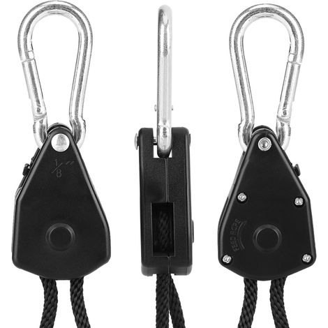 Lot de 2 poulies à cliquet de 3 mm (1/8 pouce) pour suspendre un ventilateur de chambre ou une lampe horticole. (1/5)