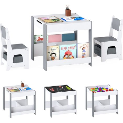 Ensemble table et chaises 4 en 1 pour enfants avec rangement, gris (1/5)