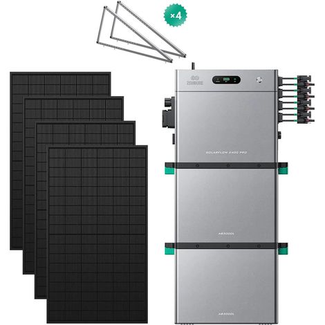Zendure SolarFlow 2400 Pro - Batterie Solaire 2400W AC, PV 4800W, 2.4-16.8kWh, Plug & Play, IP65, Tesla/Pompes à Chaleur. avec 2xAB3000L (5.76 kWh), avec 450Wx4 Panneau Bifacial, avec 8x supports