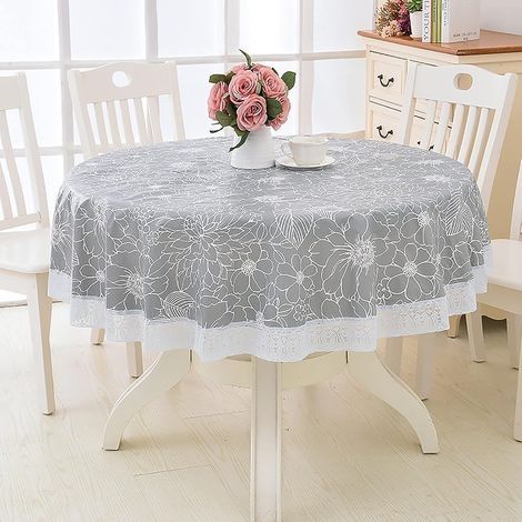 Nappe ronde en PVC imperméable – Motif floral et dentelle – 180cm – Antitache et facile à nettoyer – Pour salle à manger, jardin, café, fête – (1/5)