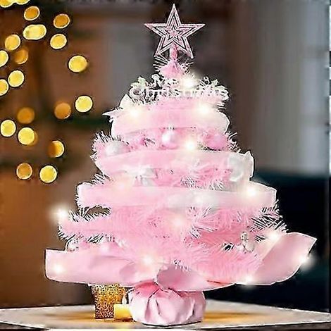 Petit sapin de Noël lumineux, sapin de Noël artificiel avec boules de Noël, décorations de table pour les fêtes, décorations de Noël miniatures (1/4)