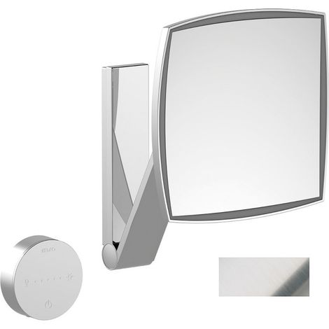 Miroir grossissant iLook finition inox illuminé, UP, panneau de commande en verre KEUCO