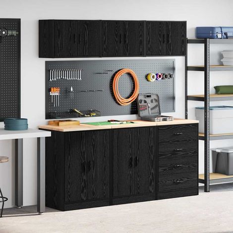 Garagenschränke 6 Stk. Schwarz Holzwerkstoff