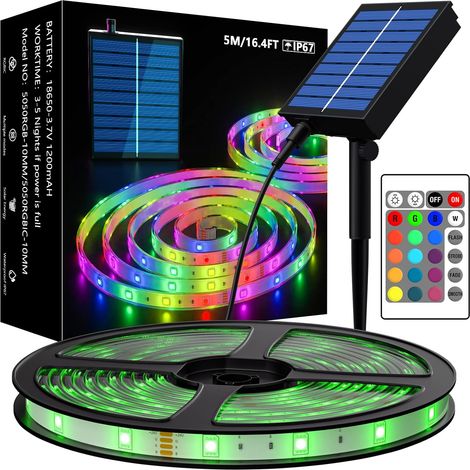 5050 RGB 10m Solar Strip Lights with Auto Color Changing, IP67 Waterproof, Solar Light Bar for Roofing, Patio, Tree, Christmas, Wedding and Pool Decoration (1/5)