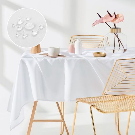 Mantel rectangular impermeable de 140 x 200 cm, fácil de cuidar, lavable, resistente a las manchas, protector, ideal para banquetes y decoración durante todo el año, color blanco. (1/5)