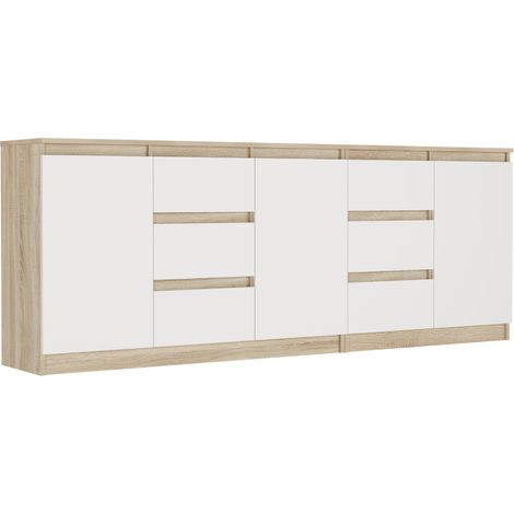 Kommode Sonoma/Weiß, 200x33x76 cm - R-200-S6 mit 6 Schubladen