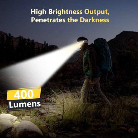 Lampe frontale, lampe frontale LED ultra-lumineuse, 8 modes d'éclairage, lampe frontale rechargeable grand angle à 340° avec détecteur de mouvement. (1/5)