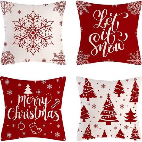 Coussin Taie d'oreiller de No毛l, 4pcs Housse de Coussin No毛l 45x45cm Housse de Coussin d茅co No毛l, Taie d'oreiller en Lin de No毛l pour Decoration Noel Int茅rieur Maison Les Voitures Canap茅s (1/5)