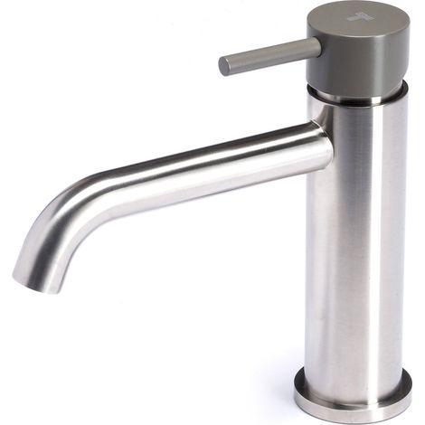 Rubinetto Miscelatore Monocomando Lavabo senza Scarico in Acciaio Inox Satinato Maniglia Antracite (1/3)
