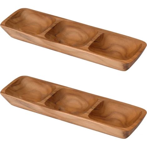Lot de 2 plateaux à 3 coupelles pour apéro en bois de teck - DAMIANO (1/5)