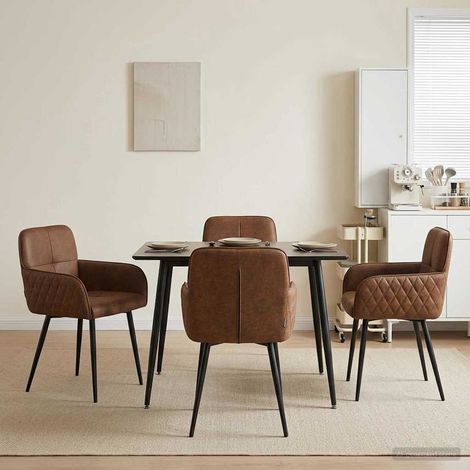 Lot de 4 chaises de salle à manger en simili daim marron avec accoudoirs, 59 x 56,5 x 85 cm - PANGIVO (1/5)